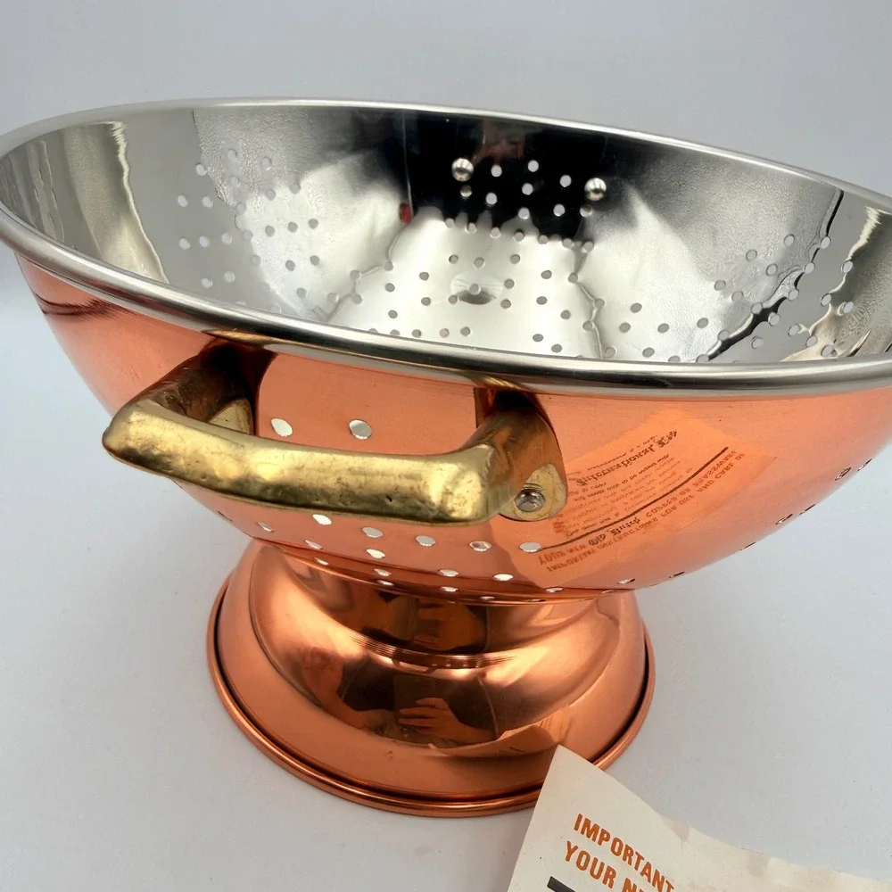 Old Dutch International Copper Brass Colander Handcrafted Pedestal Strainer 9in